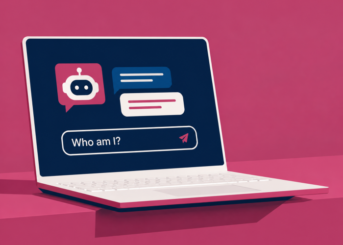 Minimaler KI-Chatbot-Laptop in Pink